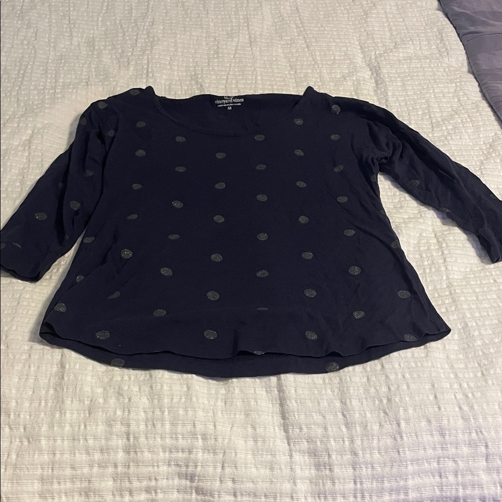 Vineyard Vines Navy Long Sleeve Polka Dot Tee